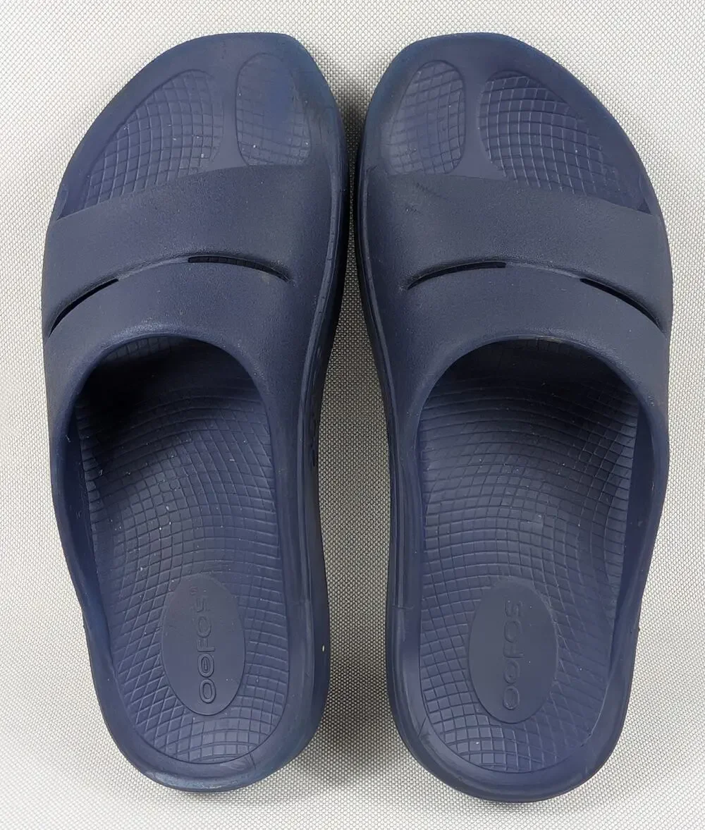 Oofos Ooah Men's 6 Womens 8 Navy Slide Sandal Comfort Slip-On Summer Slippers